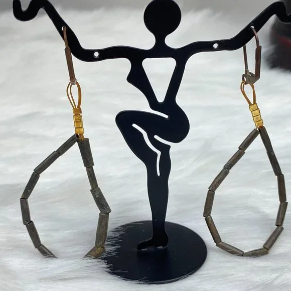 Wood Bead Hoop Pierced Earrings - Picture 5 of 5